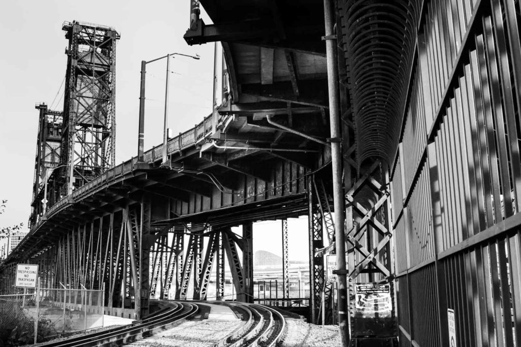 Portland steel bridge black and white