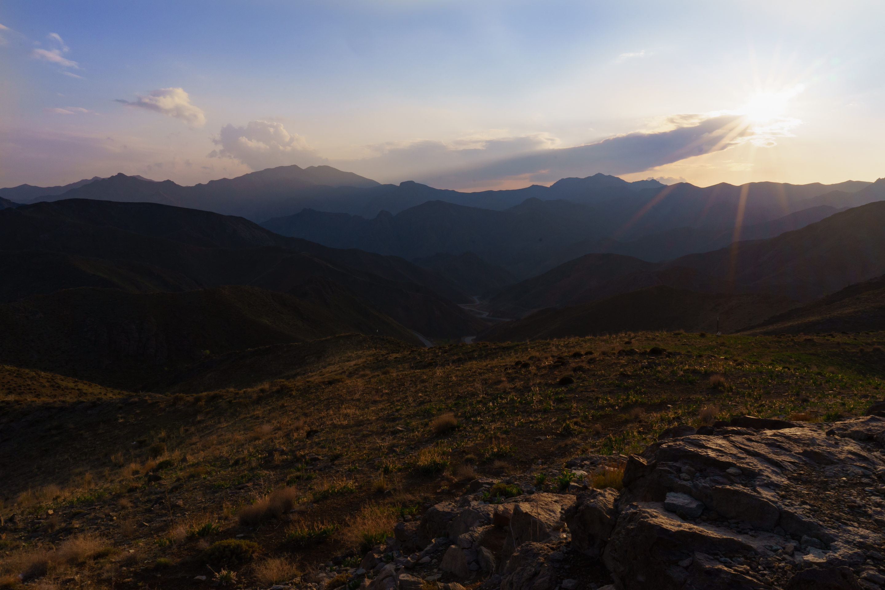 Sunset over mountains in Kashmar